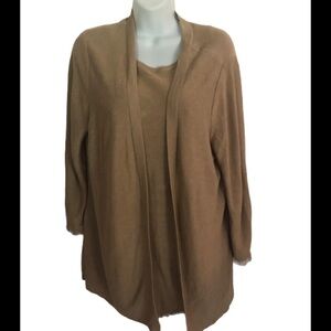 J.Jill Tan Tank/Cardigan Linen Blend 2PC Set W/ Fringe M Trendy